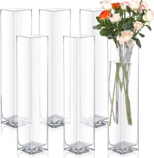 Maxcheck 6 Pcs Square Glass Vase for Centerpieces 12 x 3 x 3 Inch Flowers Glass Vase Decorative Hand Blown Glass Bud Vase Tall Flower Vase for Wedding Party Home Office Decor Table Decoration