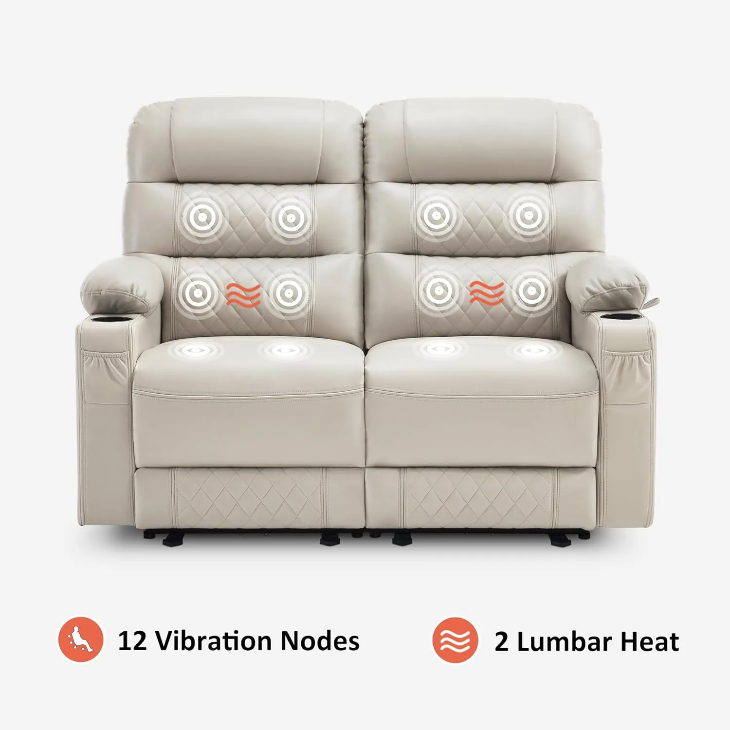 MCombo 56.3" Power Loveseat Recliner Sofa with Heat and Vibration, Cup Holders, USB Charge Port, Faux Leather Electric Reclining Sofa PR622Sets (Light Grey, Loveseat)