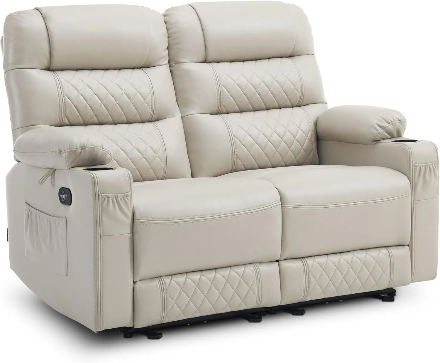 MCombo 56.3" Power Loveseat Recliner Sofa with Heat and Vibration, Cup Holders, USB Charge Port, Faux Leather Electric Reclining Sofa PR622Sets (Light Grey, Loveseat)
