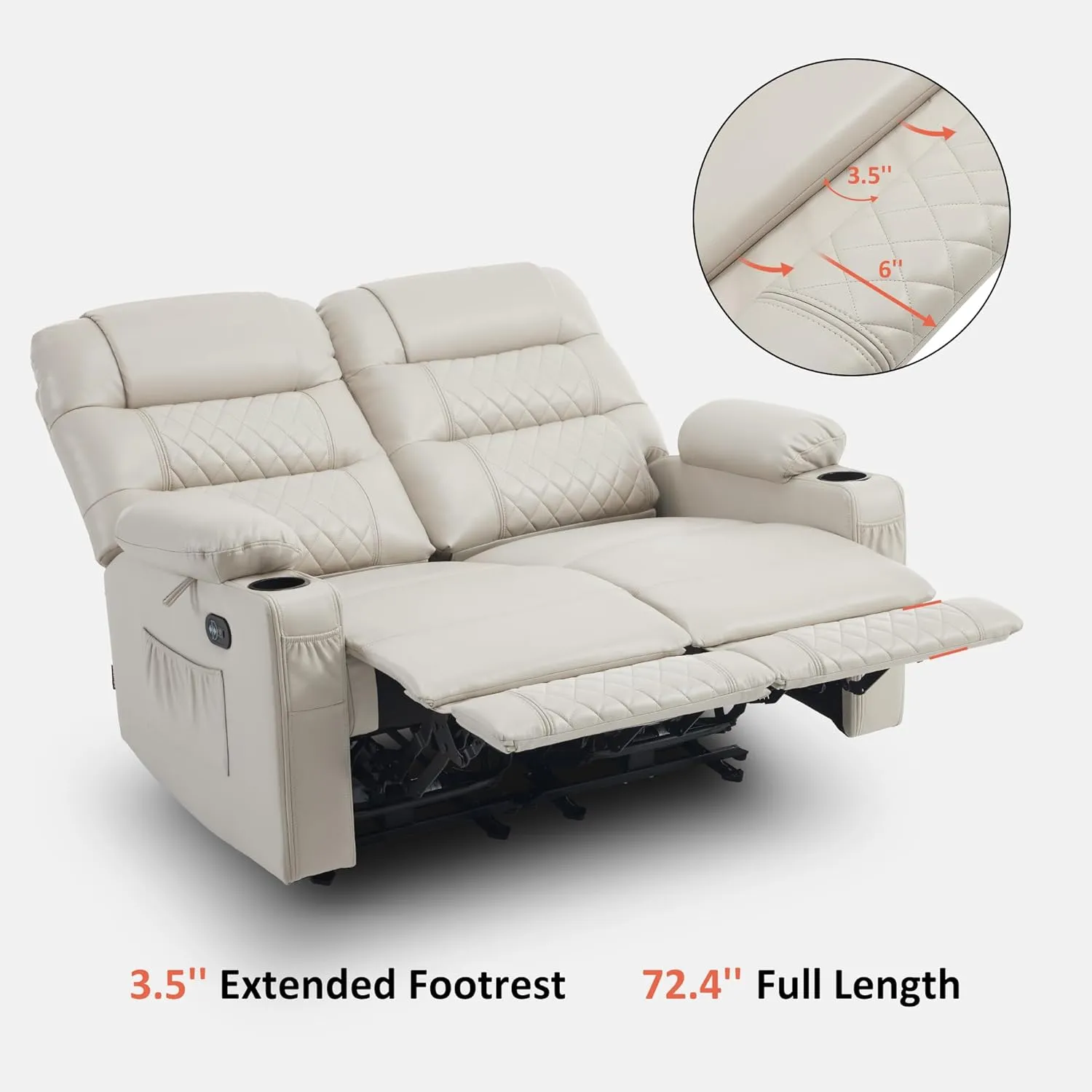MCombo 56.3" Power Loveseat Recliner Sofa with Heat and Vibration, Cup Holders, USB Charge Port, Faux Leather Electric Reclining Sofa PR622Sets (Light Grey, Loveseat)