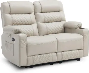 MCombo 56.3" Power Loveseat Recliner Sofa with Heat and Vibration, Cup Holders, USB Charge Port, Faux Leather Electric Reclining Sofa PR622Sets (Light Grey, Loveseat)