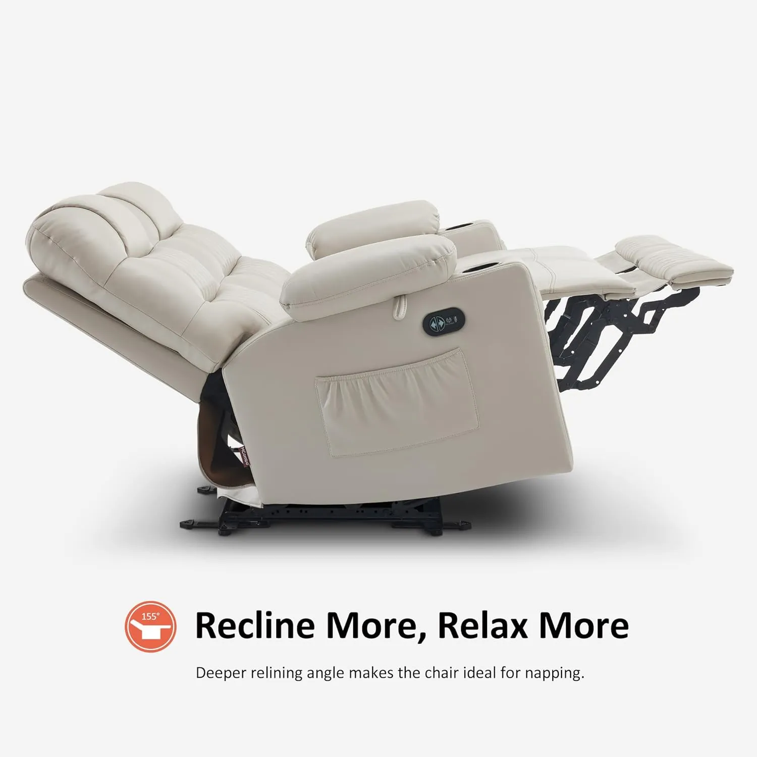 MCombo 56.3" Power Loveseat Recliner Sofa with Heat and Vibration, Cup Holders, USB Charge Port, Faux Leather Electric Reclining Sofa PR622Sets (Light Grey, Loveseat)