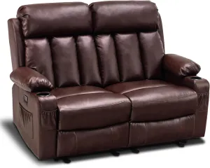 MCombo 61" Power Loveseat Recliner, Electric Reclining Loveseat Sofa with Heat and Vibration, Cup Holders, USB Charge Port for Living Room 6075 Faux Leather (Loveseat Recliner, Dark Brown)