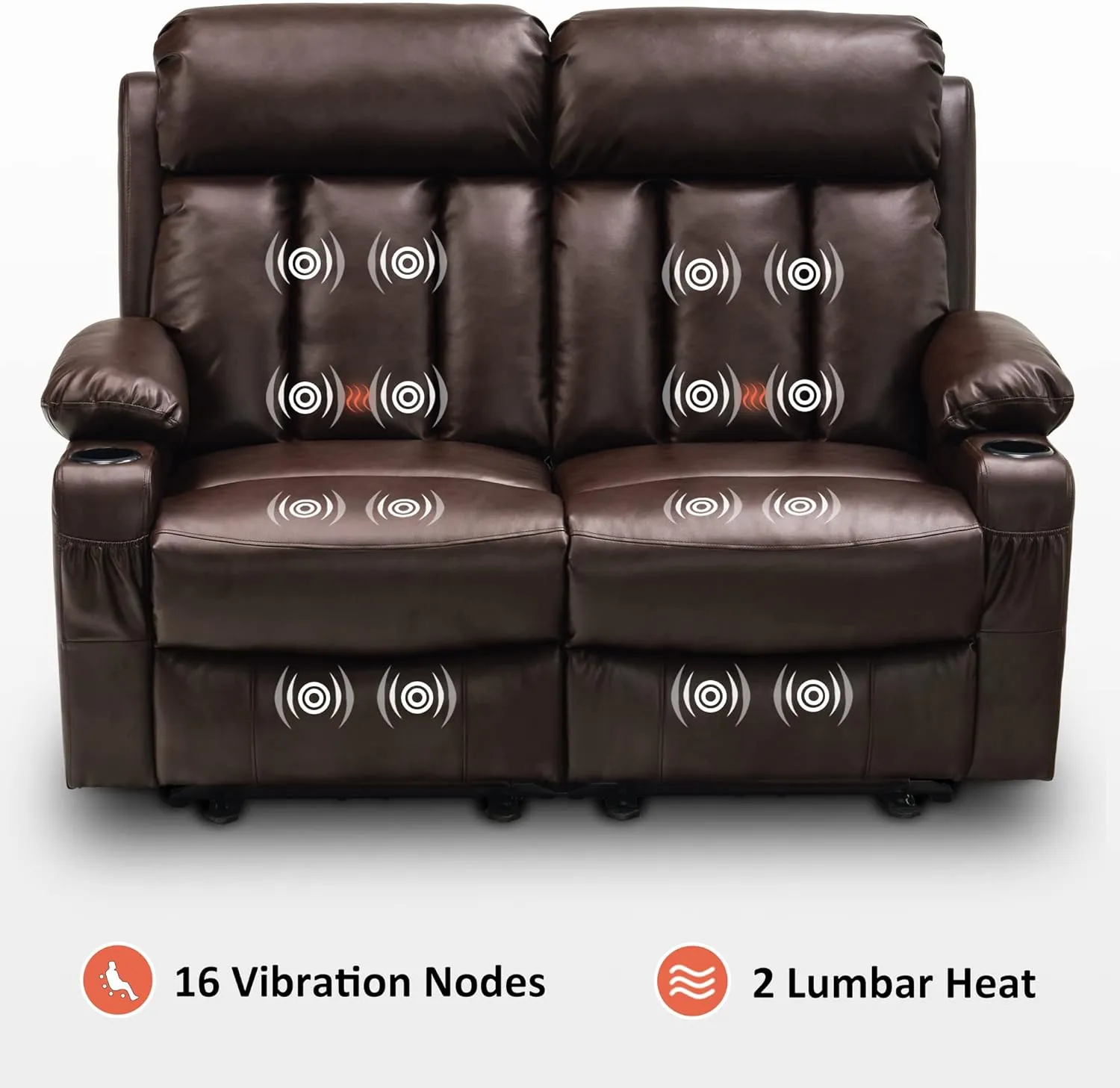 MCombo 61" Power Loveseat Recliner, Electric Reclining Loveseat Sofa with Heat and Vibration, Cup Holders, USB Charge Port for Living Room 6075 Faux Leather (Loveseat Recliner, Dark Brown)