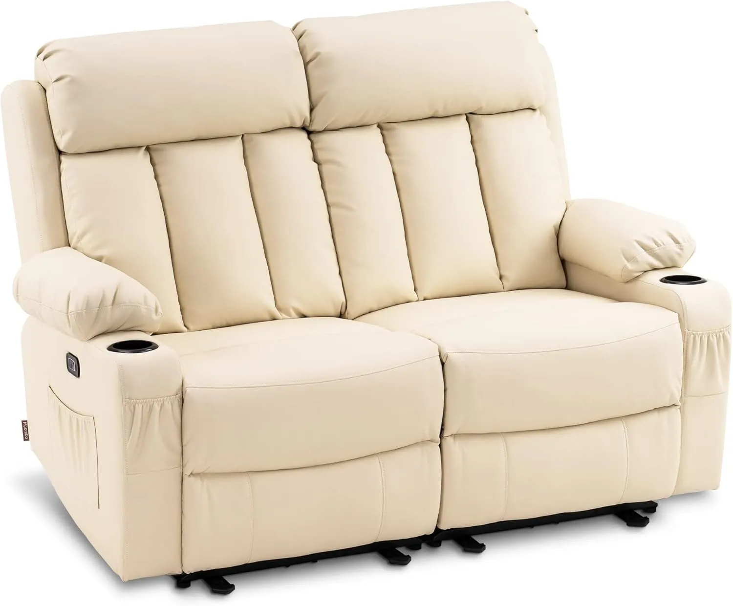 MCombo 61" Power Loveseat Recliner, Electric Reclining Loveseat Sofa with Heat and Vibration, Cup Holders, USB Charge Port for Living Room Faux Leather 6075 (Cream White, Loveseat Recliner)