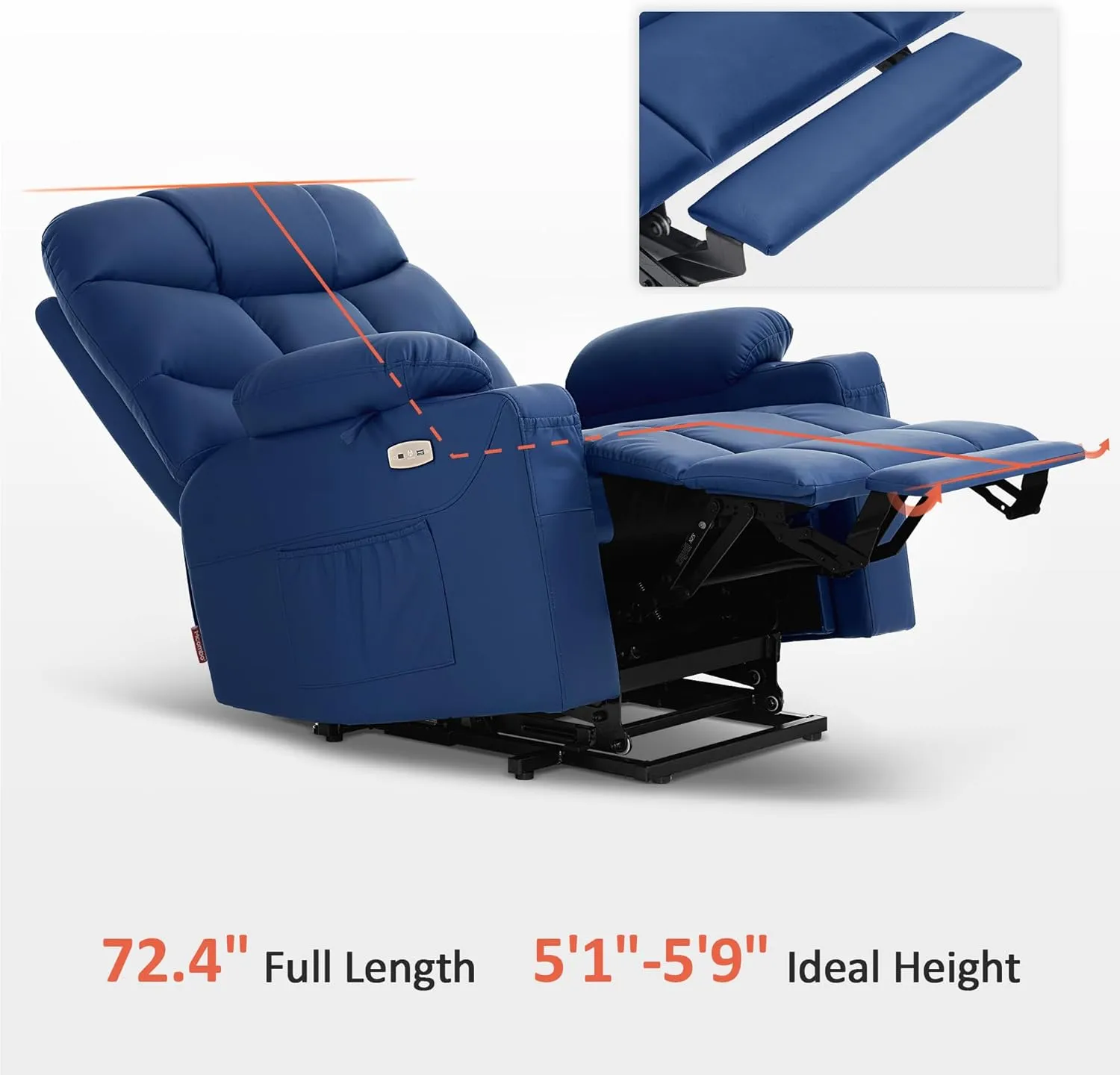 MCombo Power Lift Recliner Chair with Extended Footrest for Elderly People, Faux Leather 7287 (Navy Blue, Medium-Regular)