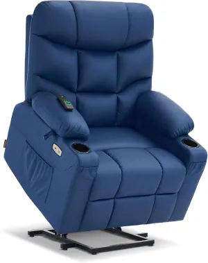 MCombo Power Lift Recliner Chair with Extended Footrest for Elderly People, Faux Leather 7287 (Navy Blue, Medium-Regular)