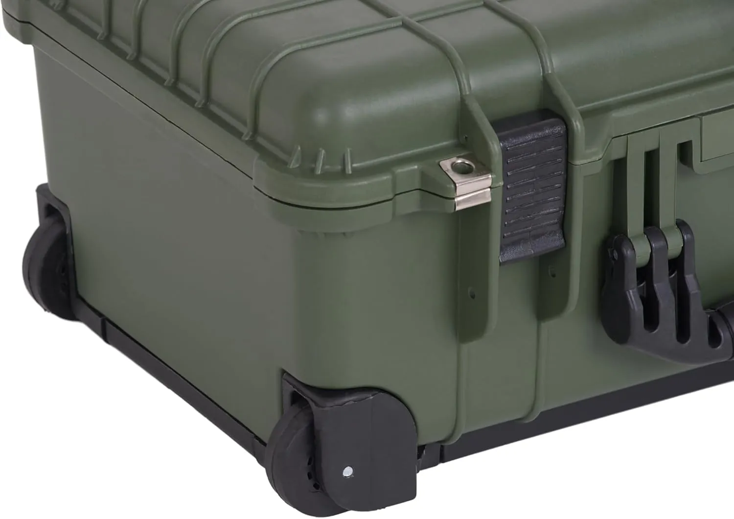 MEIJIA All Weather Rolling Waterproof Protective Case, Hard Camera Case,Dry Case with Retractable Pull Handle and Wheels,Foam Inserted,22 x13.81x9inches (Green)