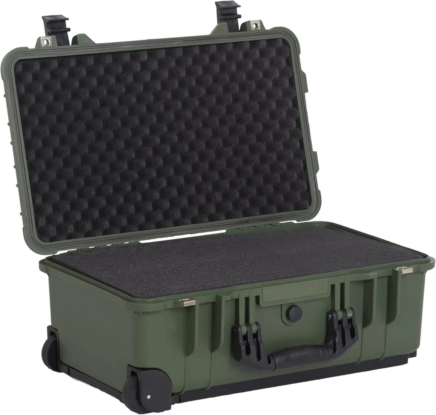 MEIJIA All Weather Rolling Waterproof Protective Case, Hard Camera Case,Dry Case with Retractable Pull Handle and Wheels,Foam Inserted,22 x13.81x9inches (Green)