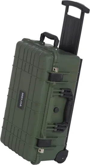 MEIJIA All Weather Rolling Waterproof Protective Case, Hard Camera Case,Dry Case with Retractable Pull Handle and Wheels,Foam Inserted,22 x13.81x9inches (Green)