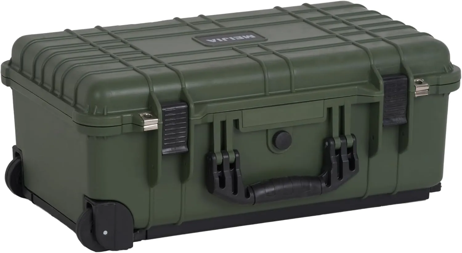 MEIJIA All Weather Rolling Waterproof Protective Case, Hard Camera Case,Dry Case with Retractable Pull Handle and Wheels,Foam Inserted,22 x13.81x9inches (Green)