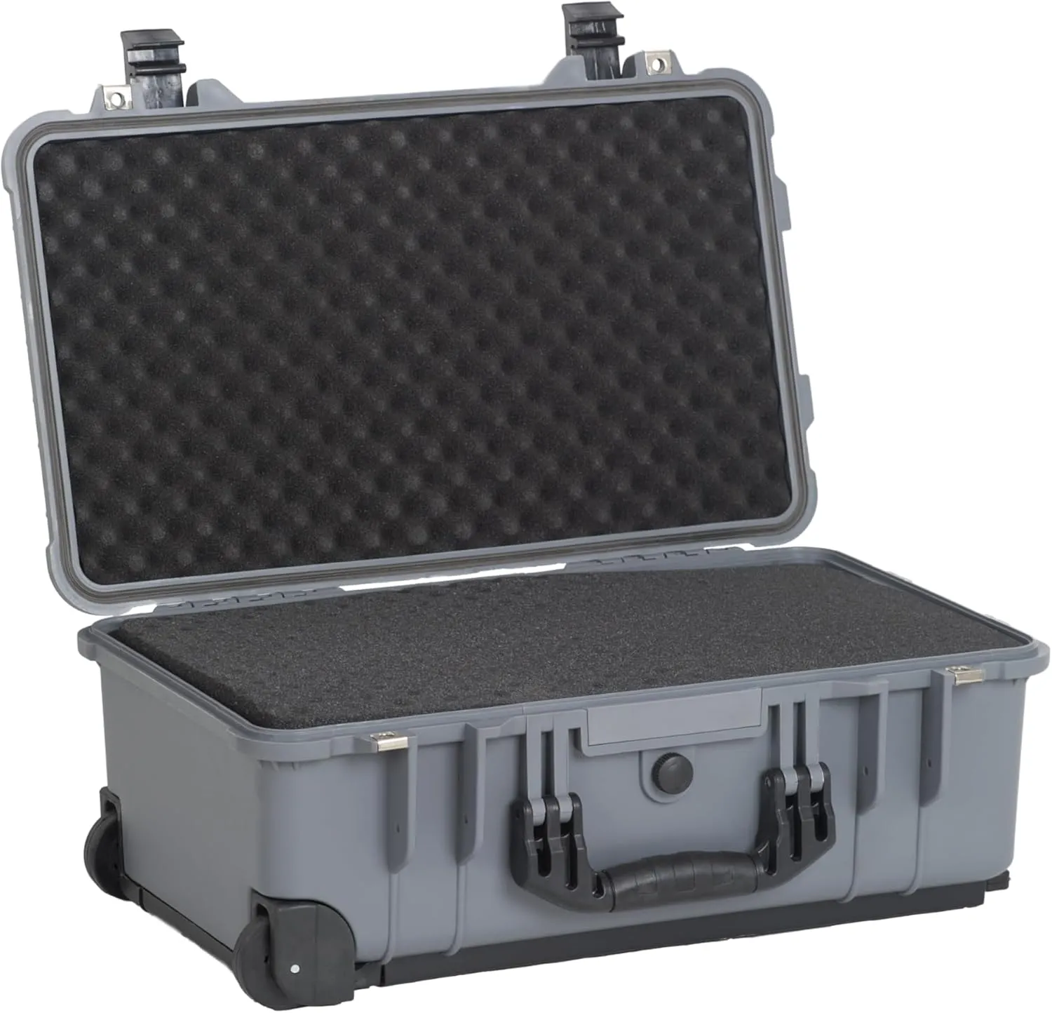MEIJIA All Weather Rolling Waterproof Protective Case, Hard Camera Case,Dry Case with Retractable Pull Handle and Wheels,Foam Inserted,22 x13.81x9inches (Grey)