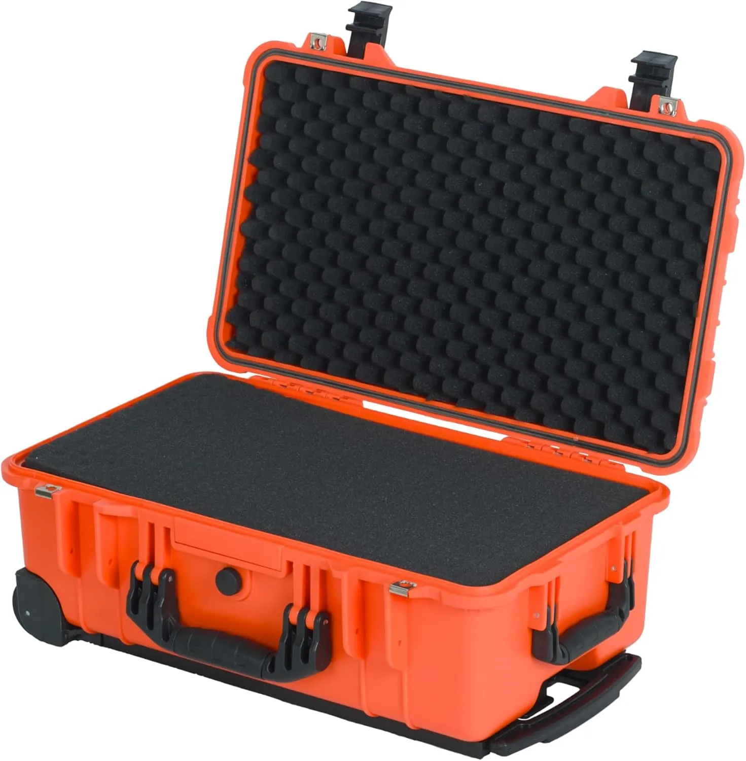 MEIJIA All Weather Rolling Waterproof Protective Case, Hard Camera Case,Dry Case with Retractable Pull Handle and Wheels,Foam Inserted,22 x13.81x9inches (Orange)
