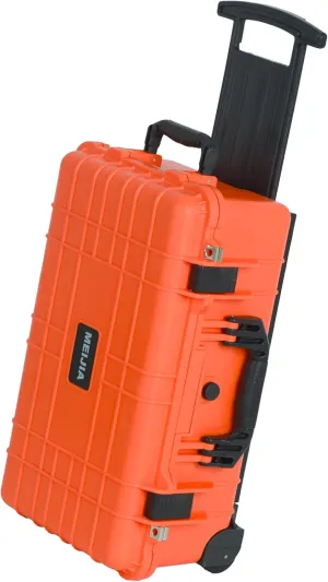 MEIJIA All Weather Rolling Waterproof Protective Case, Hard Camera Case,Dry Case with Retractable Pull Handle and Wheels,Foam Inserted,22 x13.81x9inches (Orange)