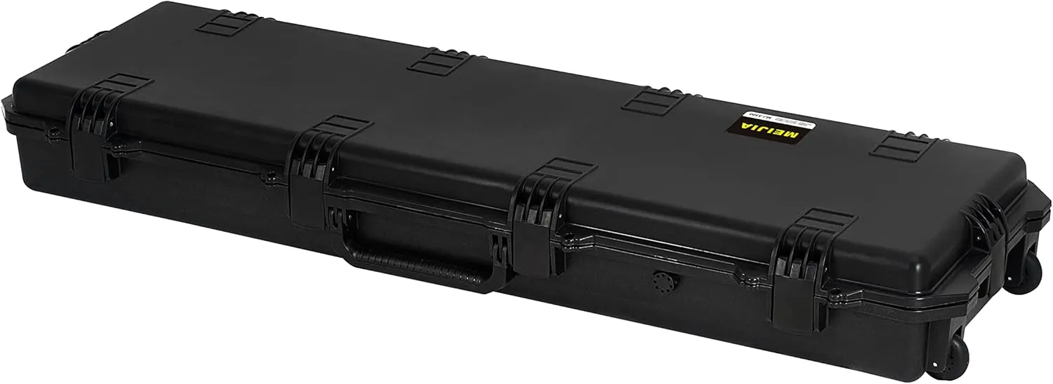 MEIJIA Premium Rolling Waterproof All Weather Hard Rifle Case with Wheels,Hard Gun Case with Customizable Fit Foam,Lightweight design,Elegant Black