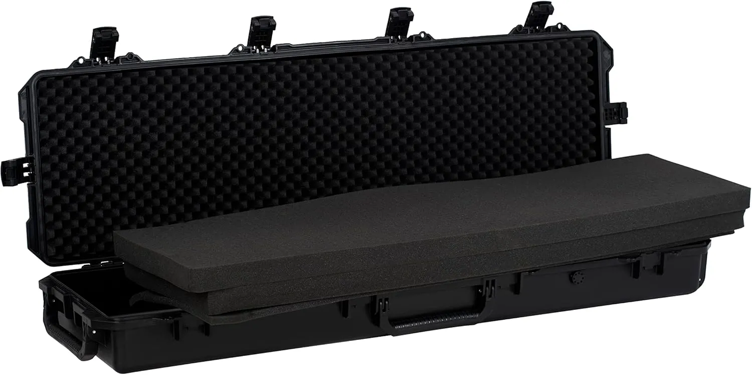 MEIJIA Premium Rolling Waterproof All Weather Hard Rifle Case with Wheels,Hard Gun Case with Customizable Fit Foam,Lightweight design,Elegant Black