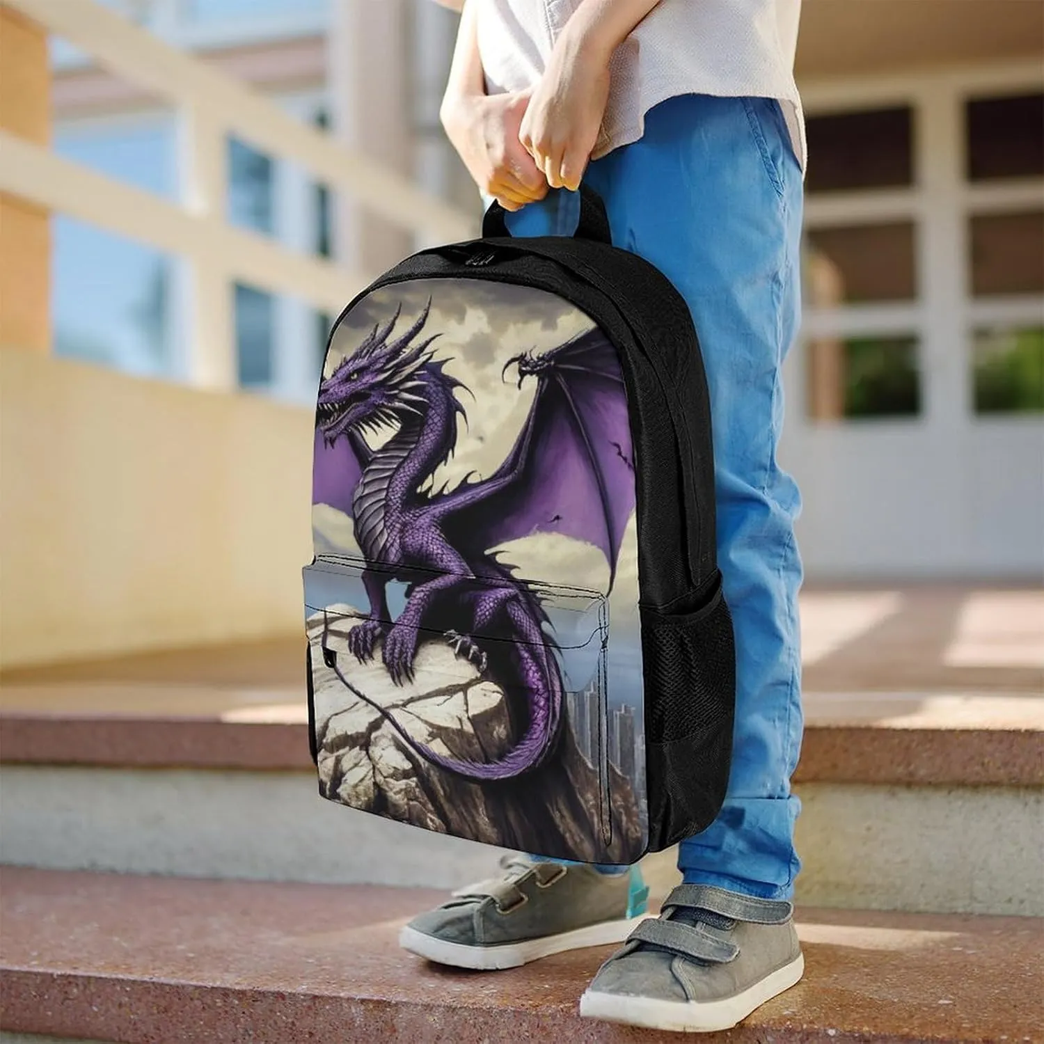 Men & Women Lightweight Cool Fierce Evil Dragon King Casual Daypack Large Capacity Bookbag With Adjustable Shoulder Straps for Gym Business Bicycle