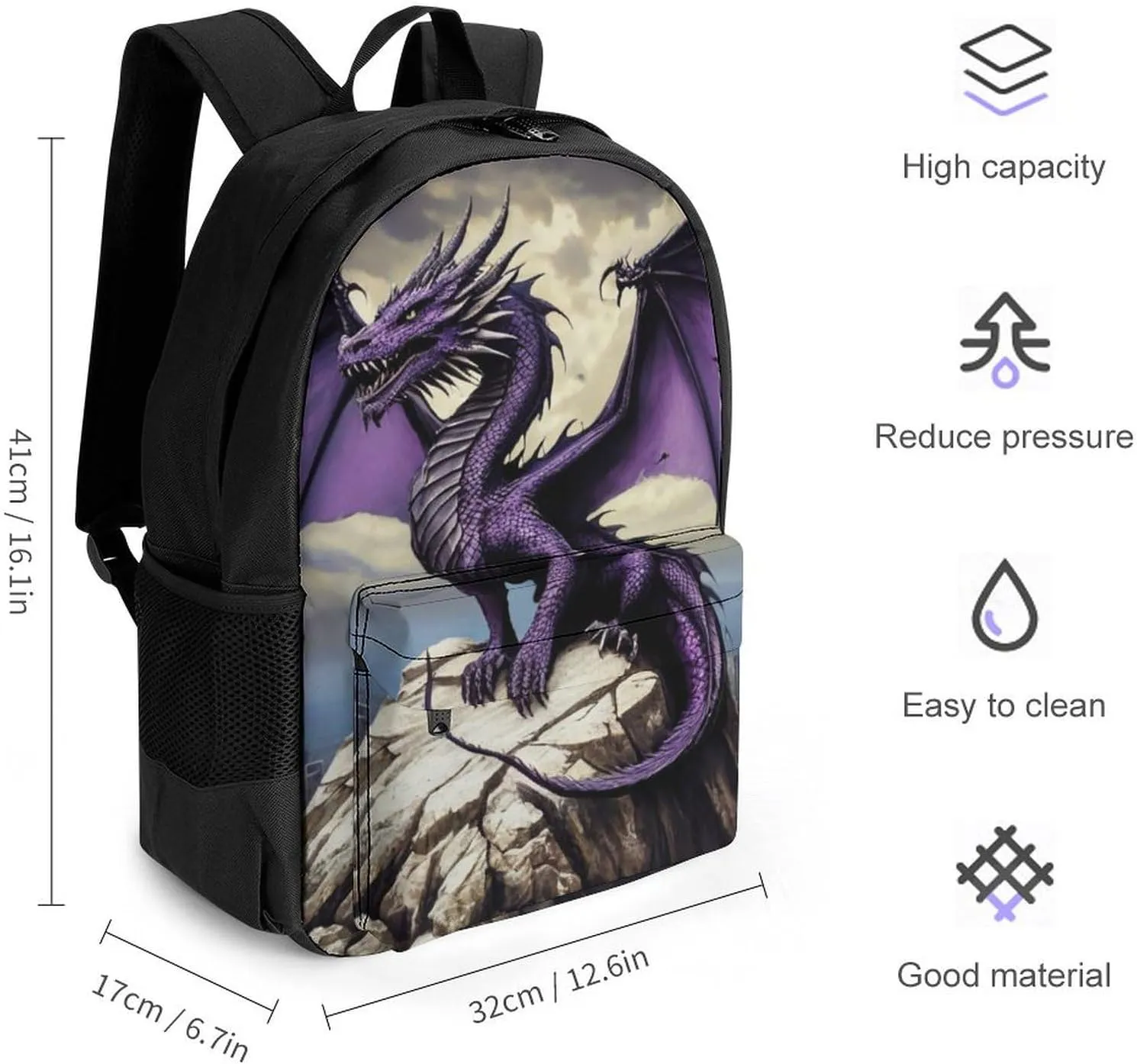 Men & Women Lightweight Cool Fierce Evil Dragon King Casual Daypack Large Capacity Bookbag With Adjustable Shoulder Straps for Gym Business Bicycle
