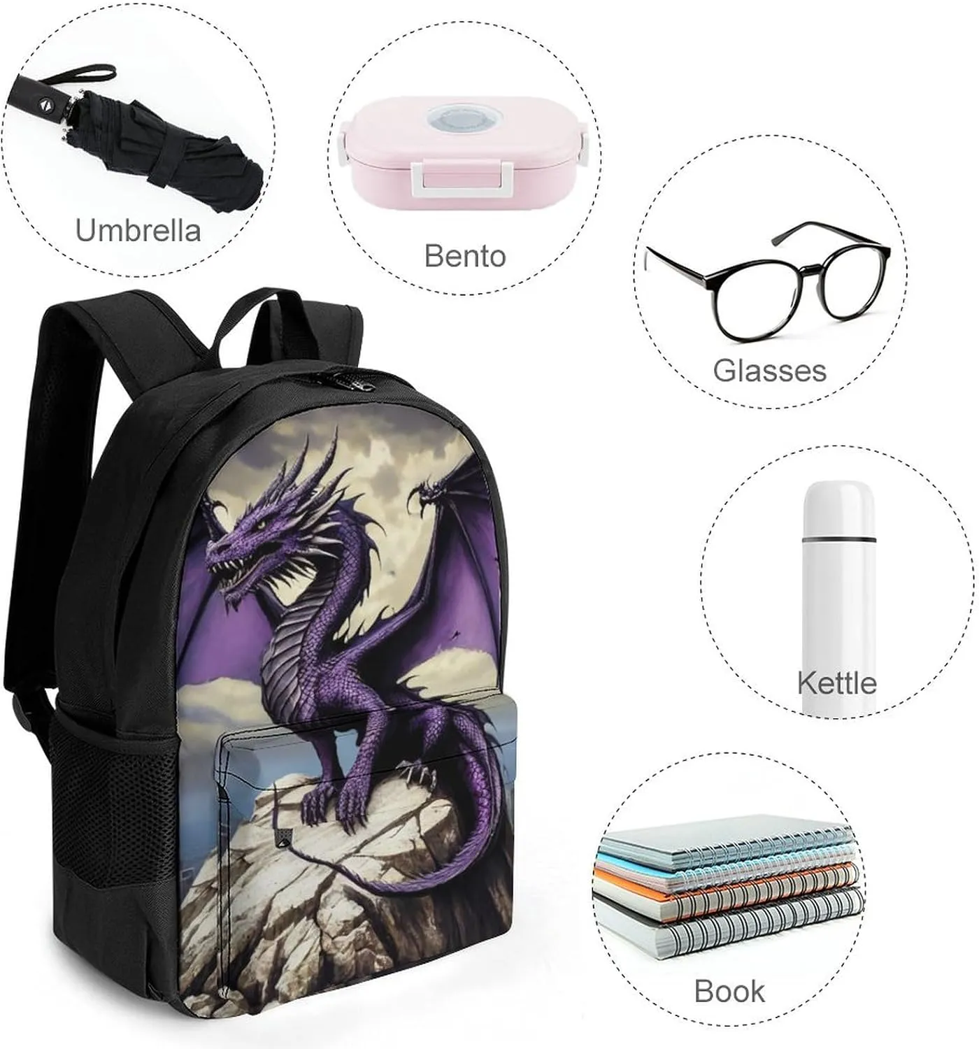 Men & Women Lightweight Cool Fierce Evil Dragon King Casual Daypack Large Capacity Bookbag With Adjustable Shoulder Straps for Gym Business Bicycle