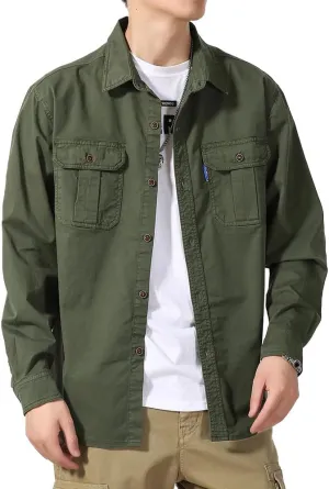 Men's Button Down Work Shirts Relaxed Fit Cotton Multi Pockets Long Sleeves Shirts