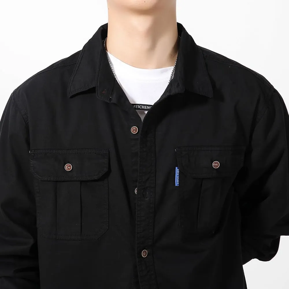 Men's Button Down Work Shirts Relaxed Fit Cotton Multi Pockets Long Sleeves Shirts