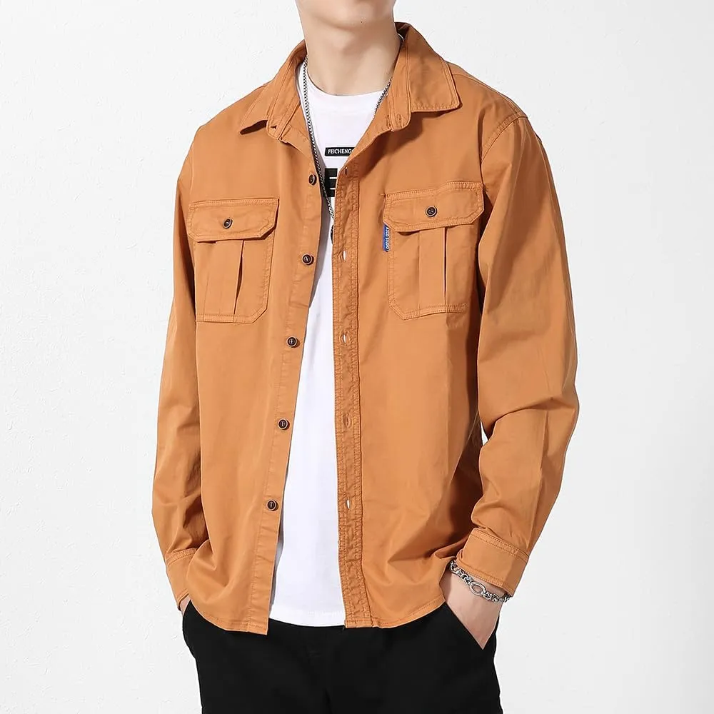 Men's Button Down Work Shirts Relaxed Fit Cotton Multi Pockets Long Sleeves Shirts