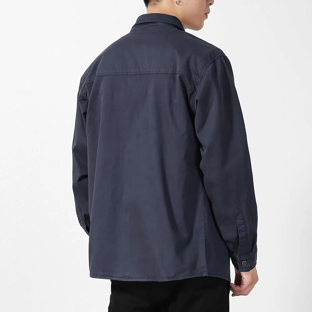 Men's Button Down Work Shirts Relaxed Fit Cotton Multi Pockets Long Sleeves Shirts