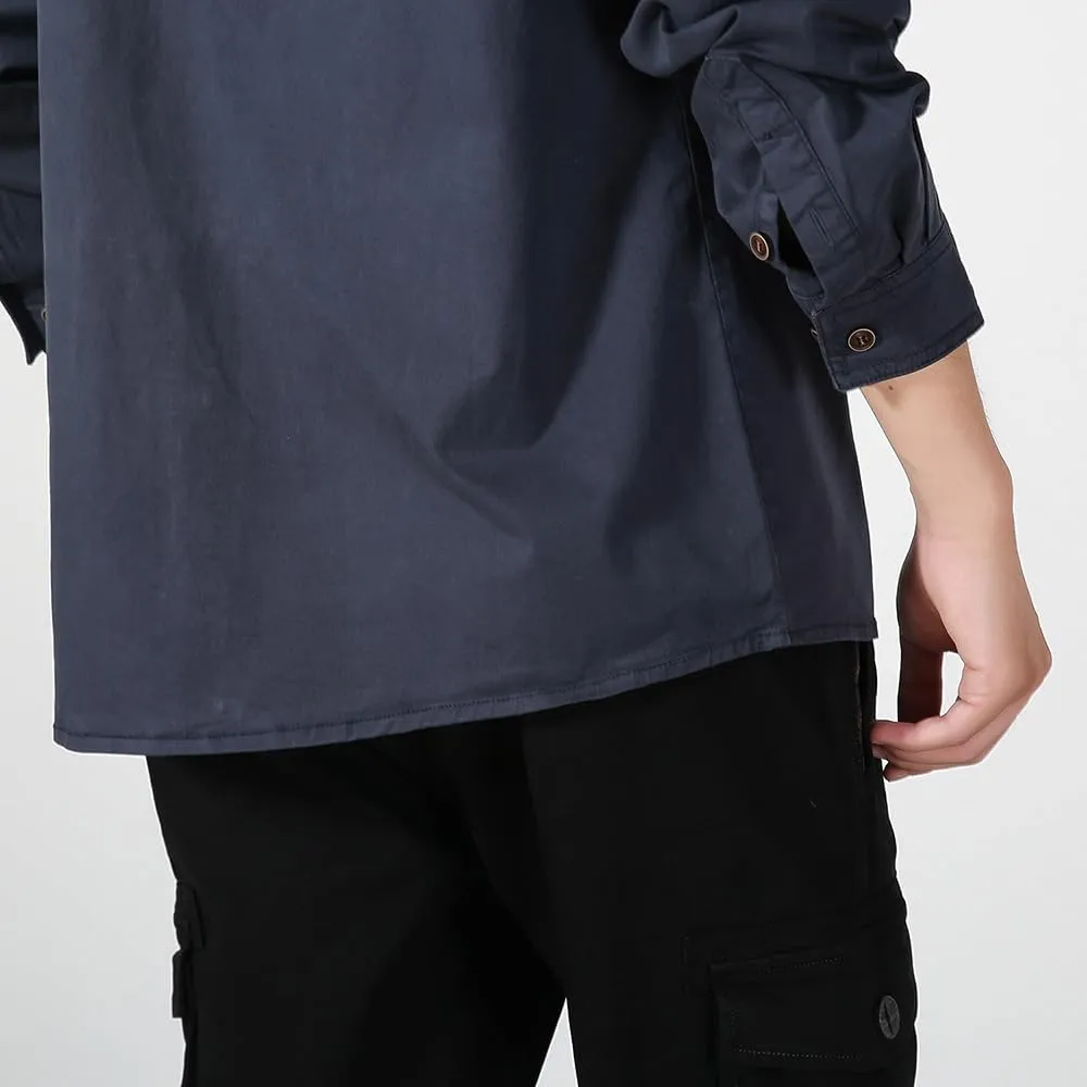 Men's Button Down Work Shirts Relaxed Fit Cotton Multi Pockets Long Sleeves Shirts