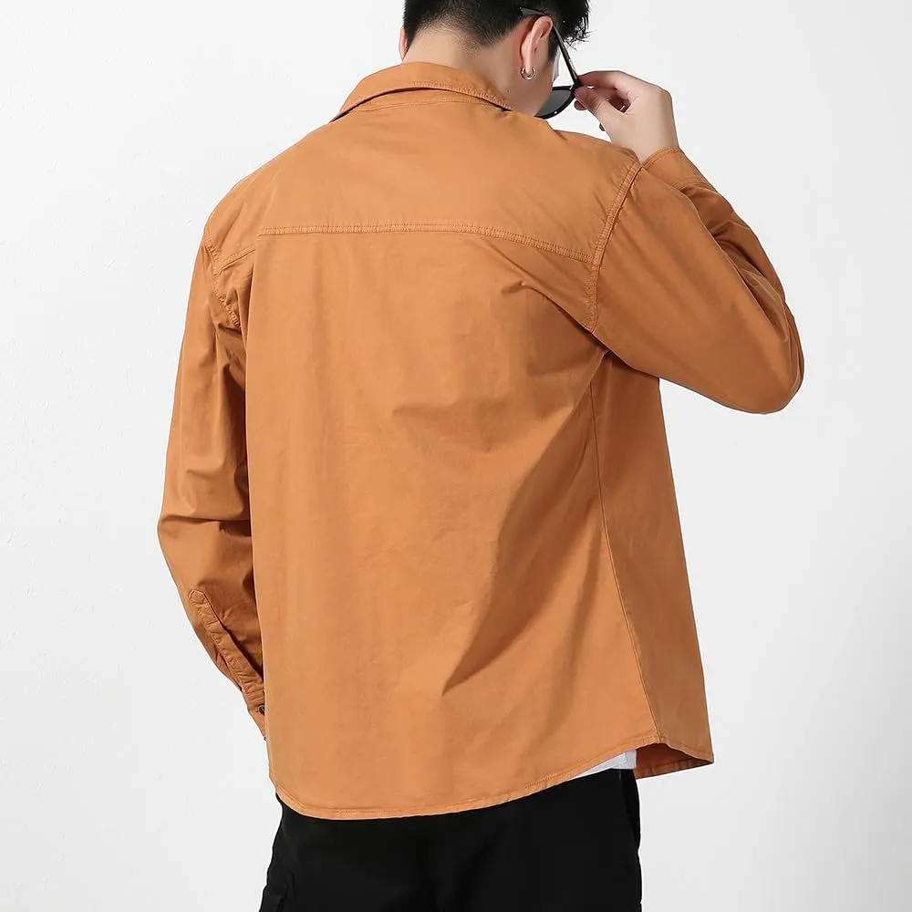 Men's Button Down Work Shirts Relaxed Fit Cotton Multi Pockets Long Sleeves Shirts