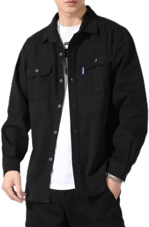 Men's Button Down Work Shirts Relaxed Fit Cotton Multi Pockets Long Sleeves Shirts