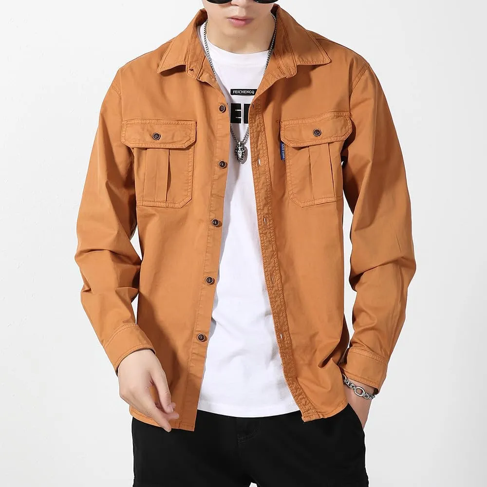 Men's Button Down Work Shirts Relaxed Fit Cotton Multi Pockets Long Sleeves Shirts