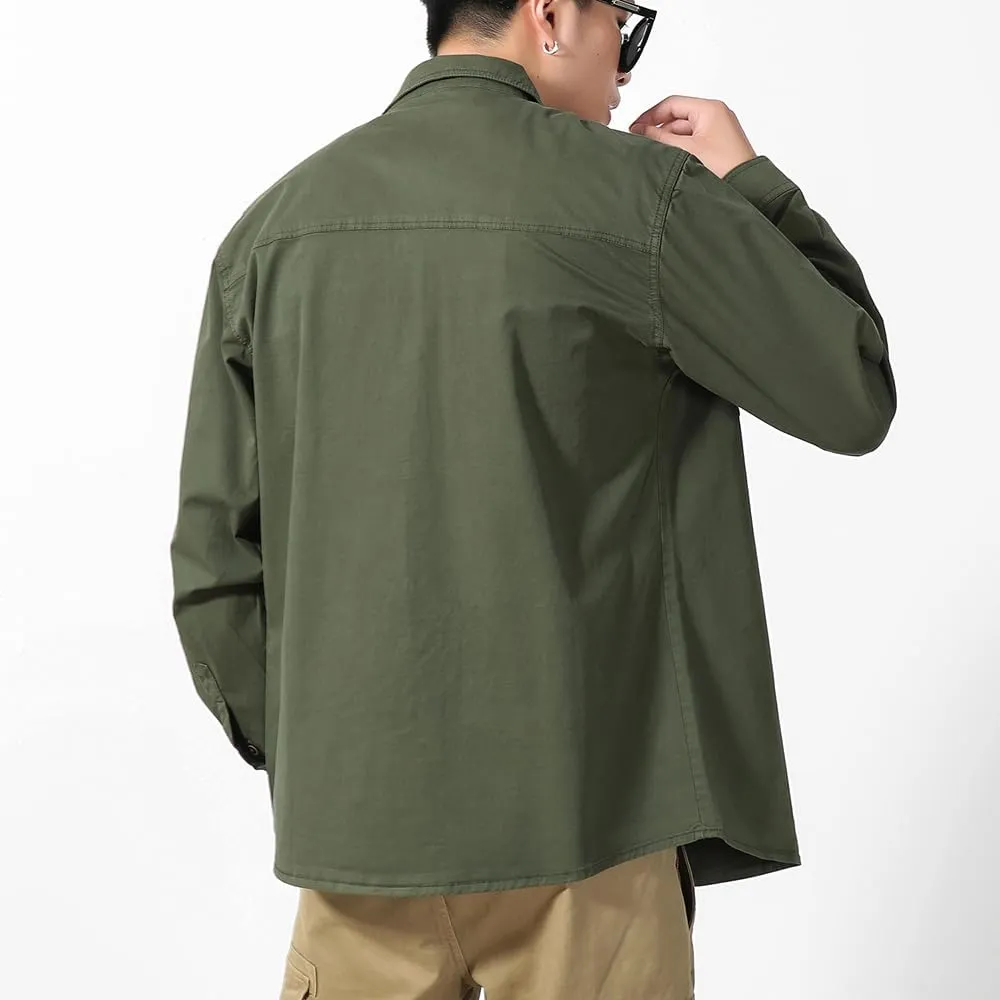 Men's Button Down Work Shirts Relaxed Fit Cotton Multi Pockets Long Sleeves Shirts