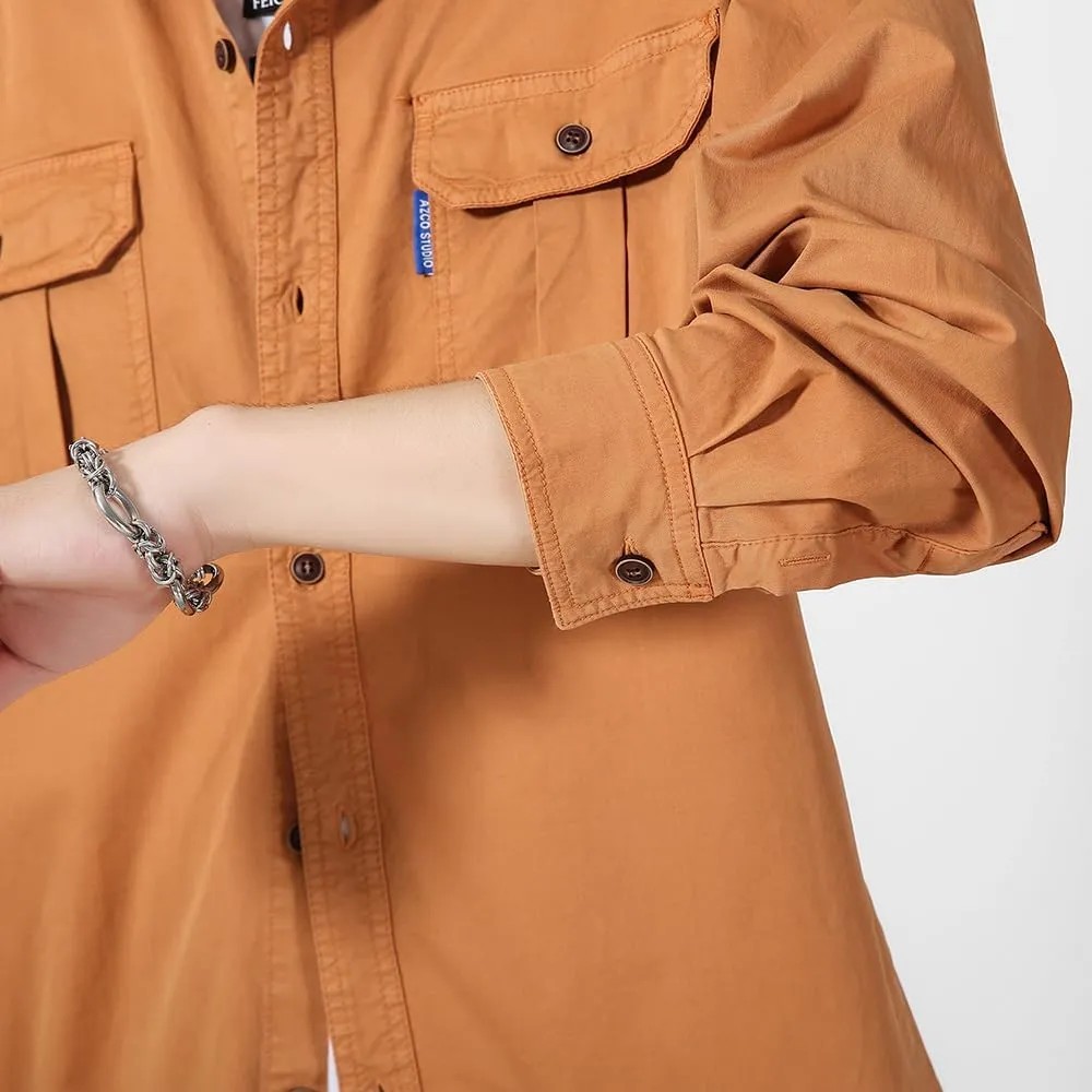 Men's Button Down Work Shirts Relaxed Fit Cotton Multi Pockets Long Sleeves Shirts