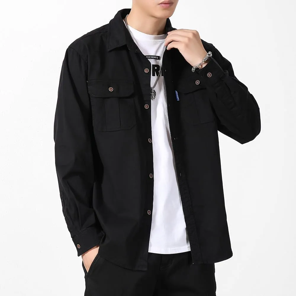 Men's Button Down Work Shirts Relaxed Fit Cotton Multi Pockets Long Sleeves Shirts