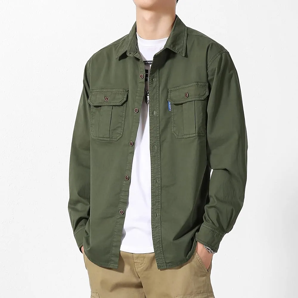 Men's Button Down Work Shirts Relaxed Fit Cotton Multi Pockets Long Sleeves Shirts