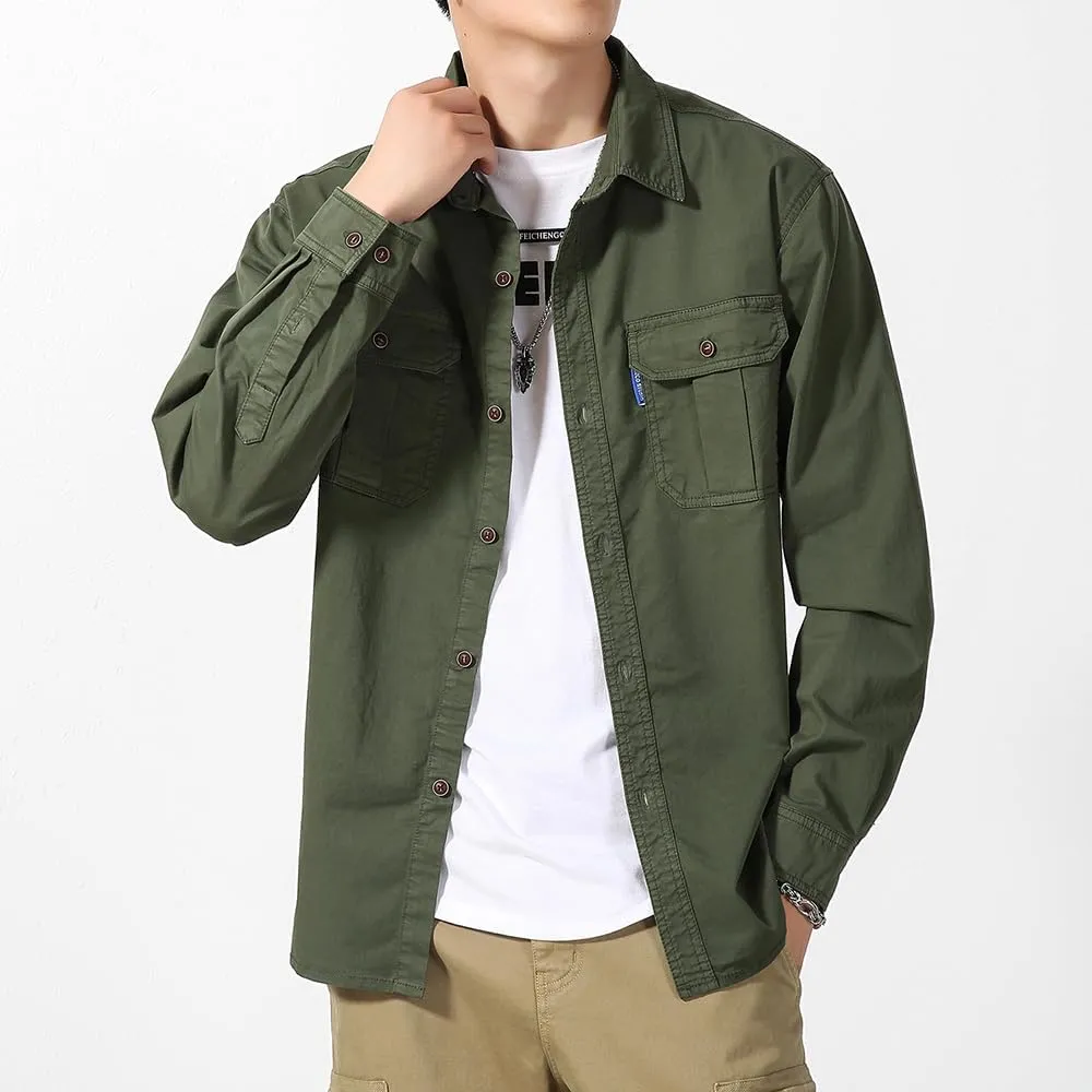 Men's Button Down Work Shirts Relaxed Fit Cotton Multi Pockets Long Sleeves Shirts