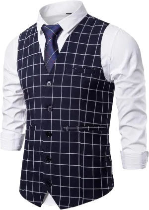 Mens Formal Business Suit Vests 5 Buttons Regular Fit Waistcoat for Suit or Tuxedo