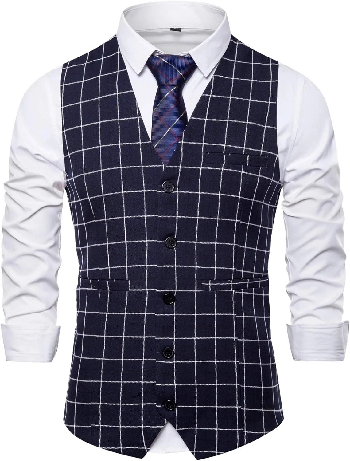 Mens Formal Business Suit Vests 5 Buttons Regular Fit Waistcoat for Suit or Tuxedo