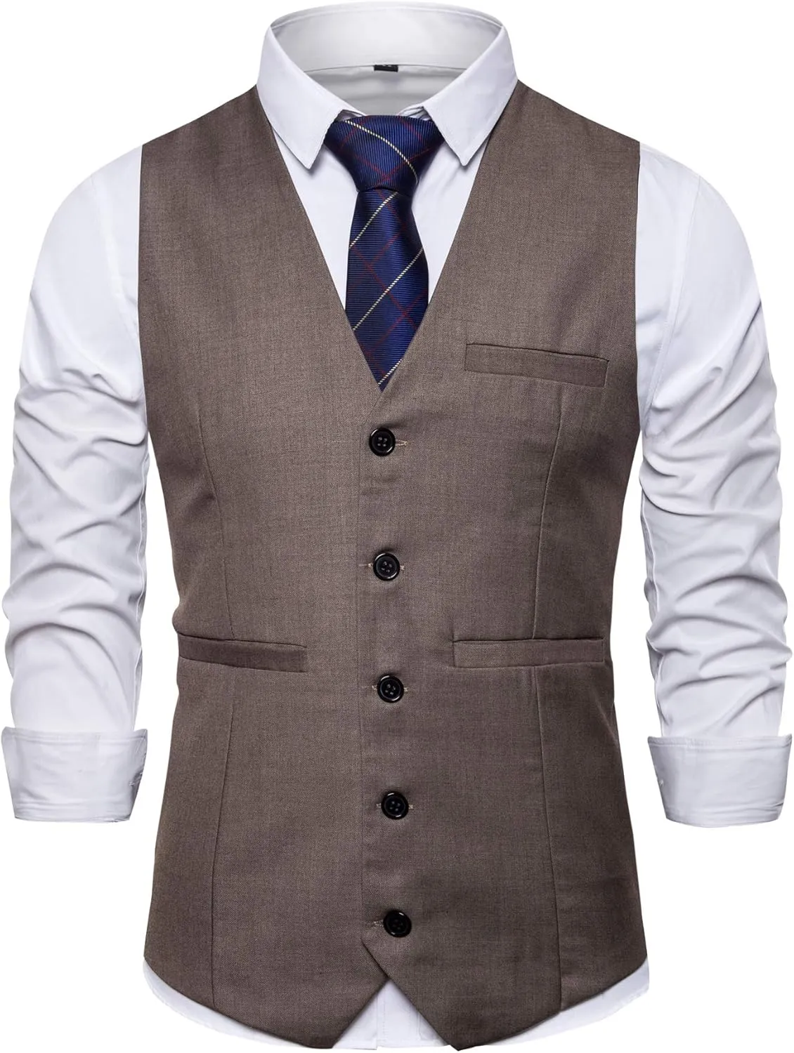 Mens Formal Business Suit Vests 5 Buttons Regular Fit Waistcoat for Suit or Tuxedo