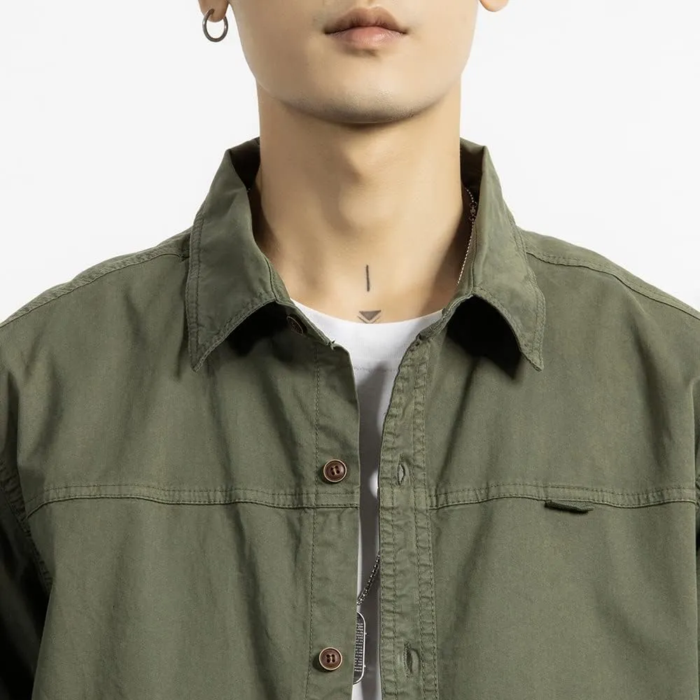 Men's Long Sleeves Work Shirts Relaxed Fit Button Down Multi Pockets Cotton Shirts