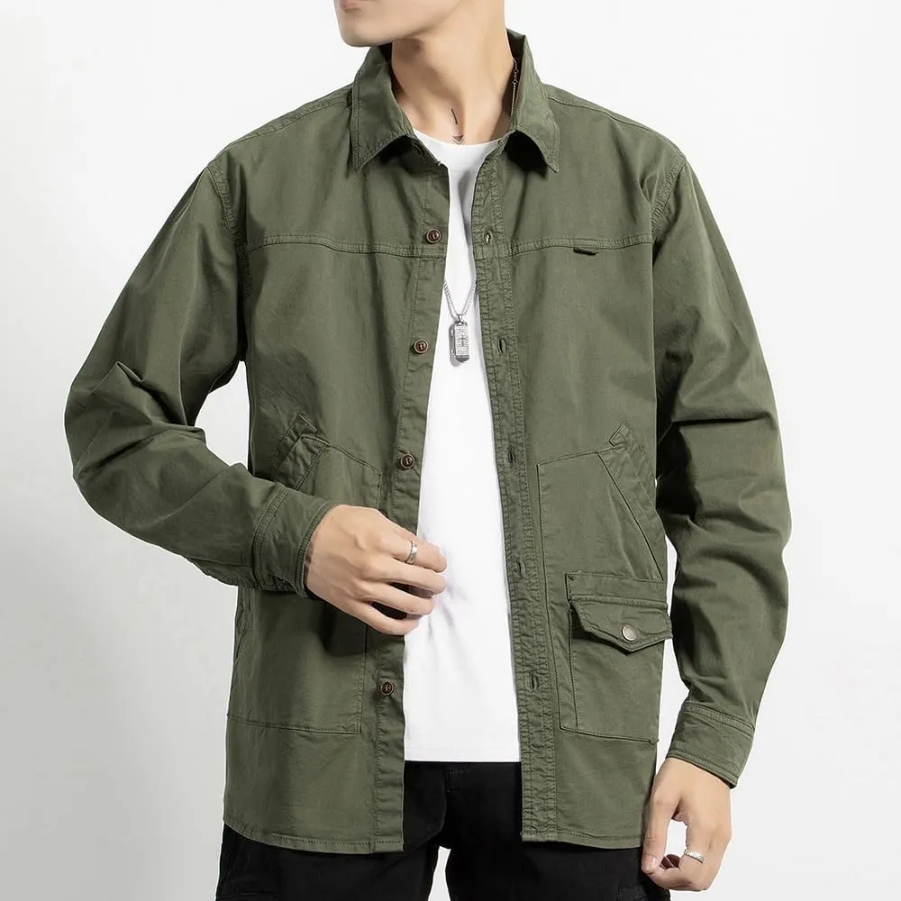 Men's Long Sleeves Work Shirts Relaxed Fit Button Down Multi Pockets Cotton Shirts