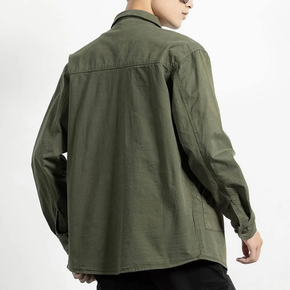 Men's Long Sleeves Work Shirts Relaxed Fit Button Down Multi Pockets Cotton Shirts