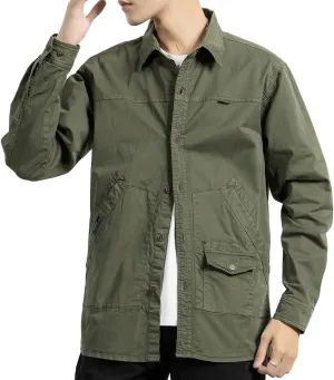 Men's Long Sleeves Work Shirts Relaxed Fit Button Down Multi Pockets Cotton Shirts