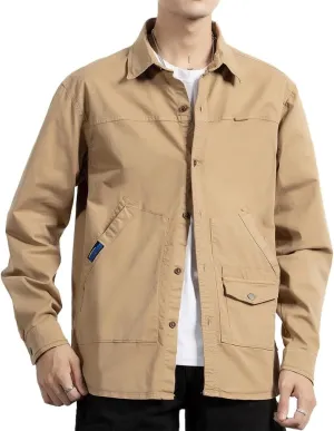 Men's Long Sleeves Work Shirts Relaxed Fit Button Down Multi Pockets Cotton Shirts