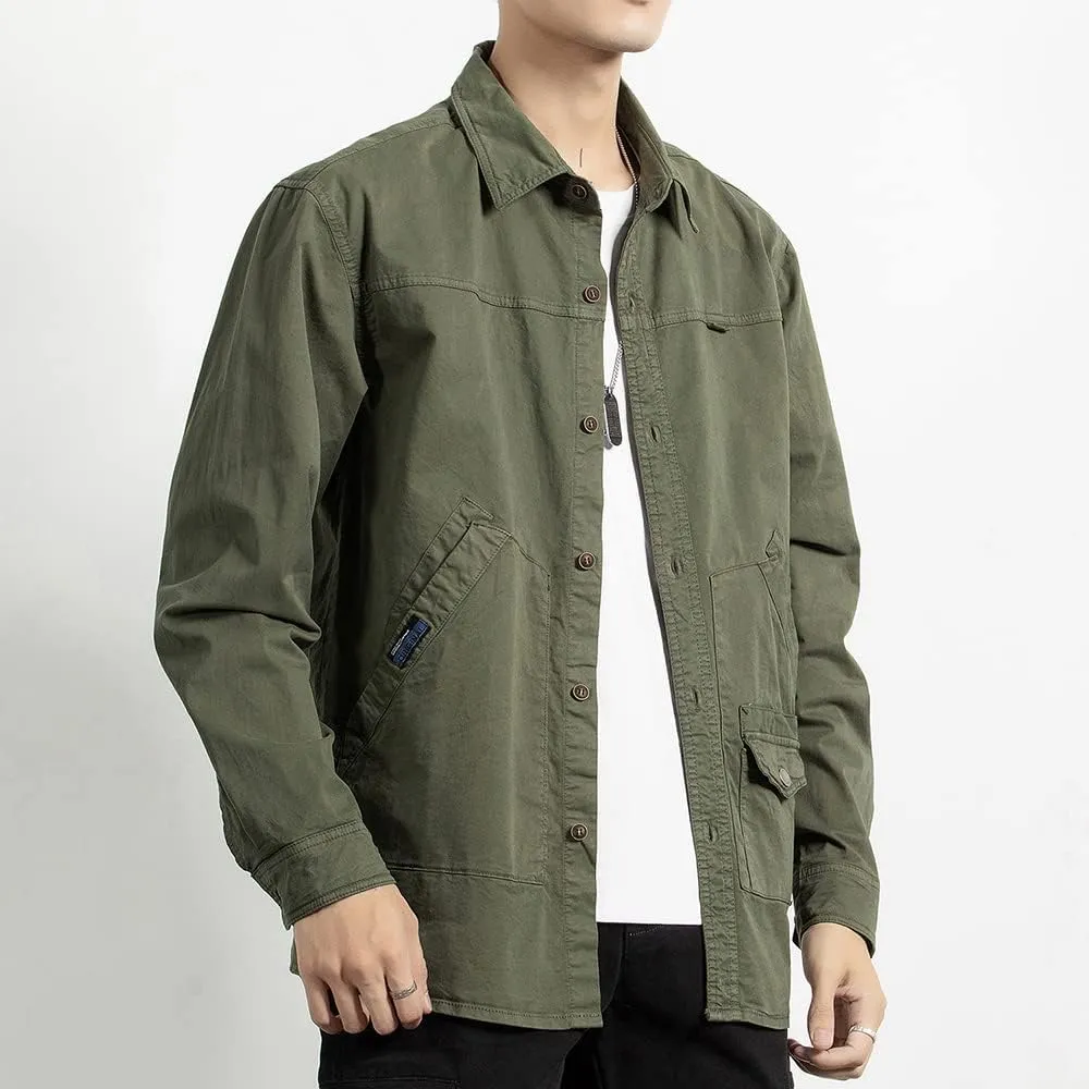 Men's Long Sleeves Work Shirts Relaxed Fit Button Down Multi Pockets Cotton Shirts