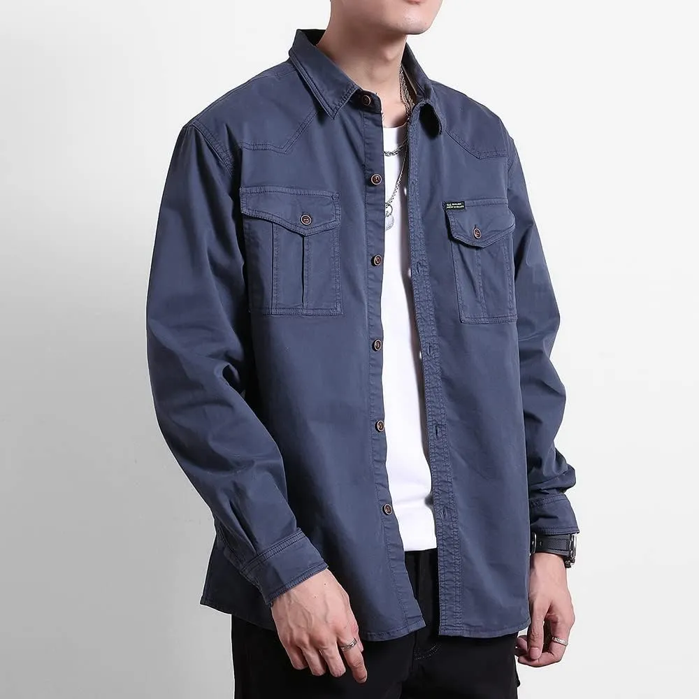 Men's Multi Pockets Work Shirts Relaxed Fit Cotton Button Down Long Sleeves Shirts