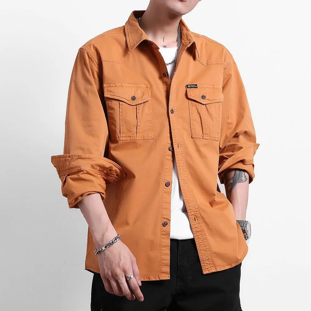 Men's Multi Pockets Work Shirts Relaxed Fit Cotton Button Down Long Sleeves Shirts