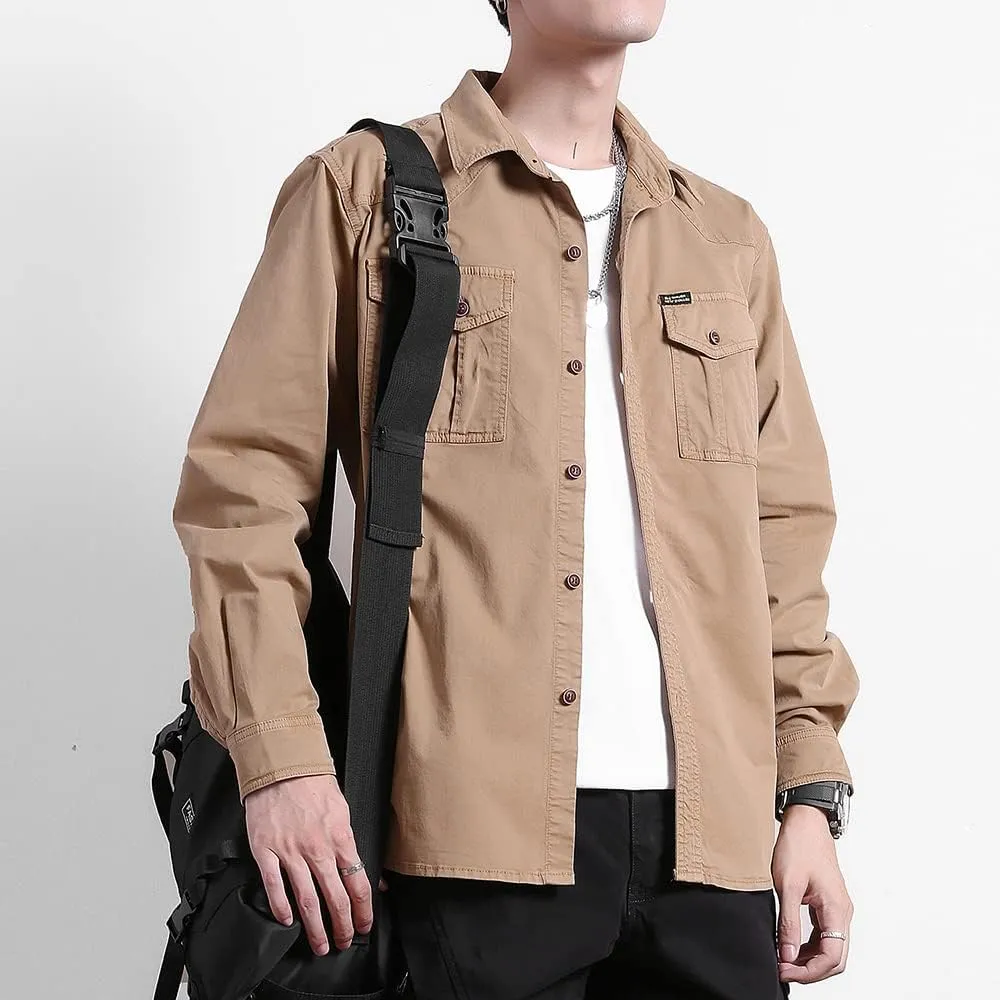 Men's Multi Pockets Work Shirts Relaxed Fit Cotton Button Down Long Sleeves Shirts