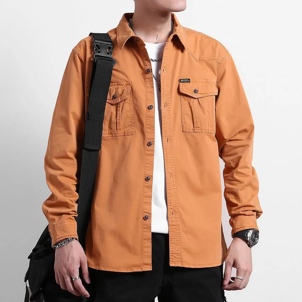 Men's Multi Pockets Work Shirts Relaxed Fit Cotton Button Down Long Sleeves Shirts