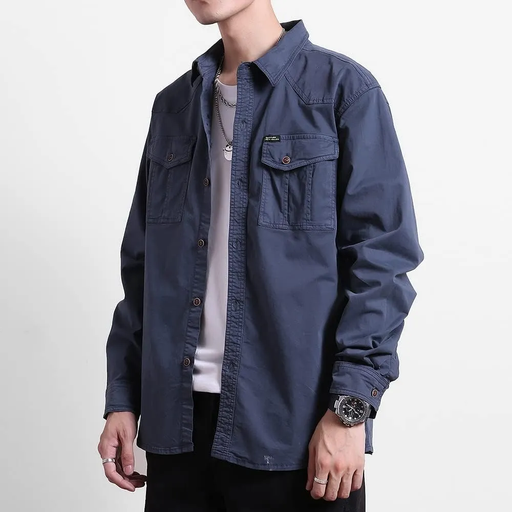 Men's Multi Pockets Work Shirts Relaxed Fit Cotton Button Down Long Sleeves Shirts